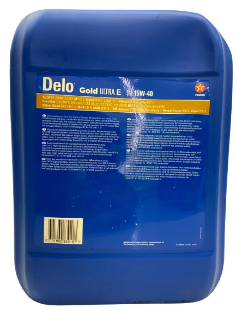 Delo Gold ultra E SAE 15w-40 20 Liter - bakside