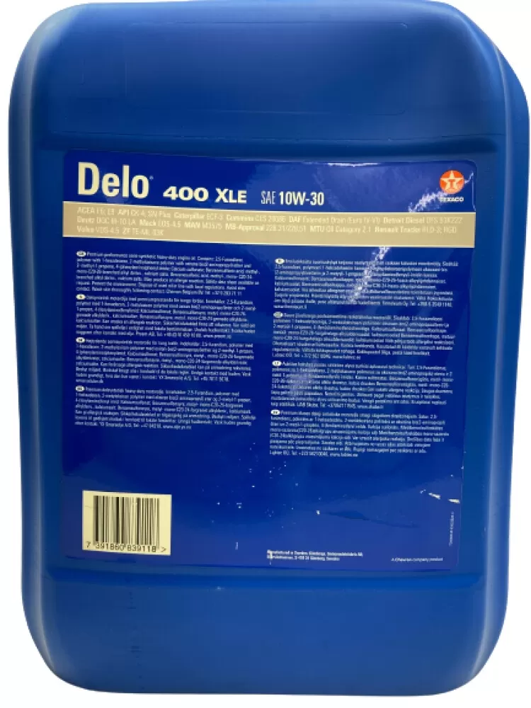 Delo 400 XLE SAE 10W-30 20 Liter - bakside